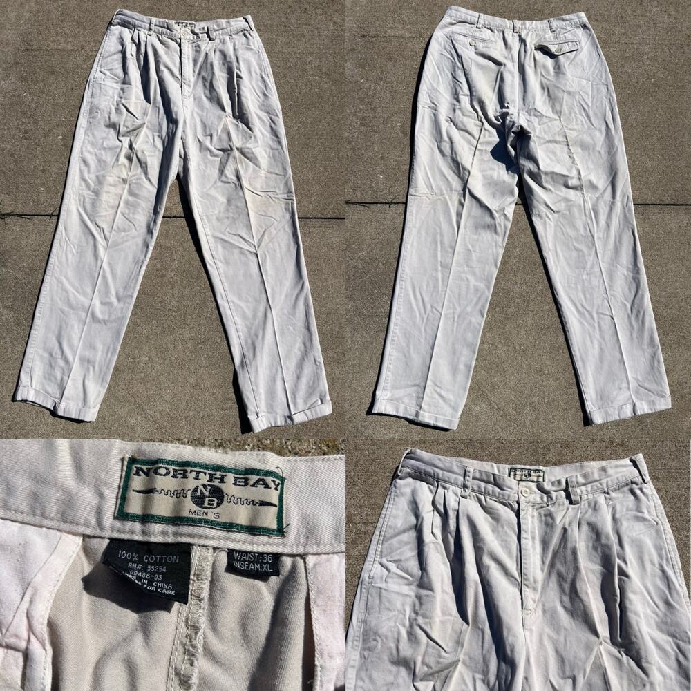 Vtg North Bay Pleated Khaki Chinos Bundle 36x33 Cotton Utility Preppy Workwear - Picture 3 of 3